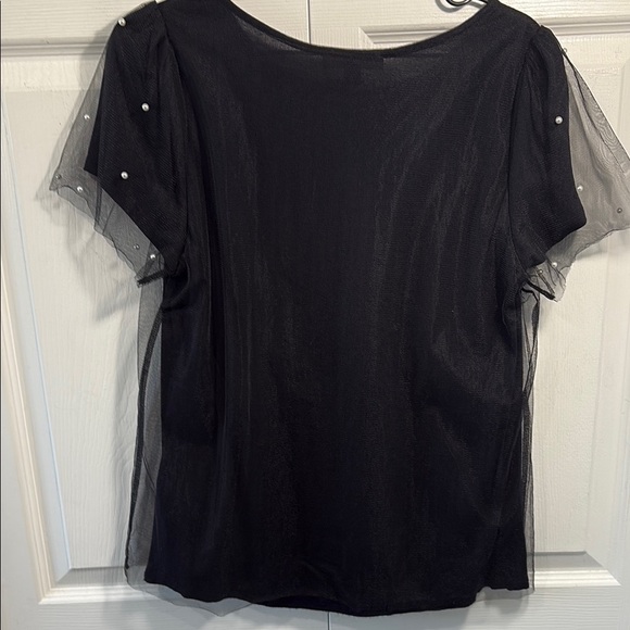 INC International Concepts Black Embellished Blouse with Sheer Sleeves - Picture 4 of 9